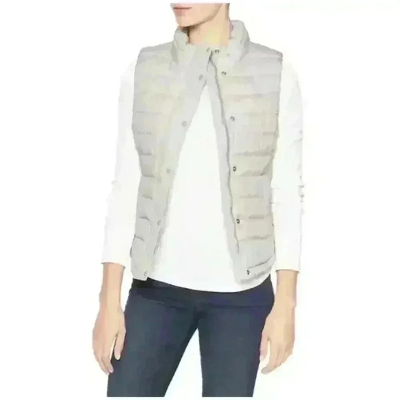 Gap Womens Warmest Outdoor Puffer Quilt Zip Vest XS Grey White Herringbone EUC - Picture 1 of 9